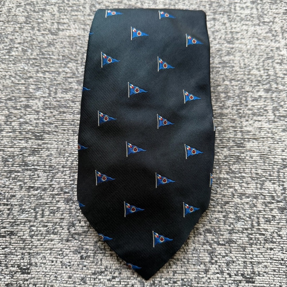 Polo Ralph Lauren Neck Tie Black Blue Yacht Burgee Flag‎ Foulard 100% Silk USA
